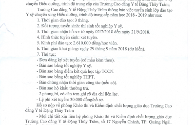 Thông báo Tuyển sinh năm 2018 tại Trường Cao Đẳng Y Tế Đặng Thùy Trâm